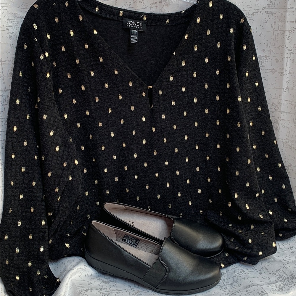 Jones New York Black Slip-On Flats with Gold Accent